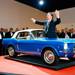 **Prompt:** "A dynamic auction scene specializing in classic cars, showcasing a sharply dressed auctioneer with a microphone, gesturing enthusiastically at a vintage Mustang on a rotating platform. Bidders are eagerly raising paddles. The setting is a brightly lit, upscale auction hall with a palpable sense of excitement and competition. Emphasize the detail of the car and the intensity of the bidding. Cinematic lighting."