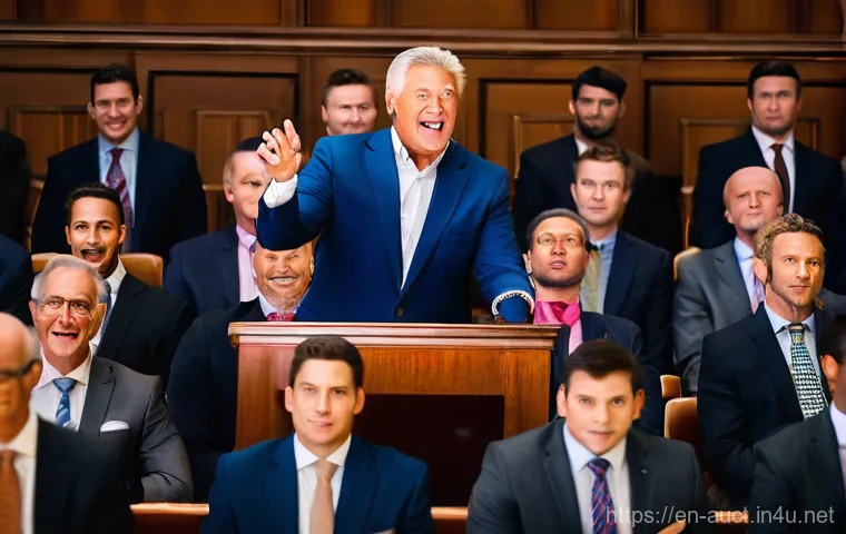 경매사 경력 초기에 필요한 기술과 지식 - **Dynamic Auctioneer in Full Swing**
A vibrant and energetic scene depicting a charismatic male ...