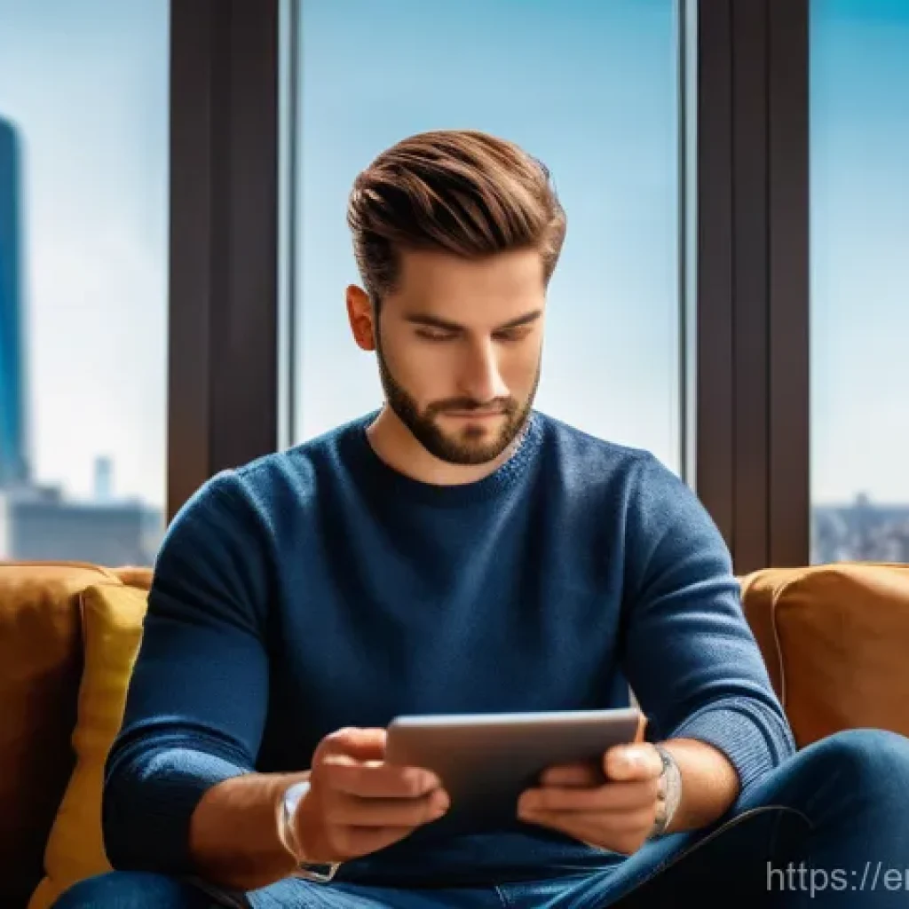 경매사 관련 산업에서의 최신 변화 - A focused young professional, dressed in a smart casual outfit like a tasteful sweater and dark jean...