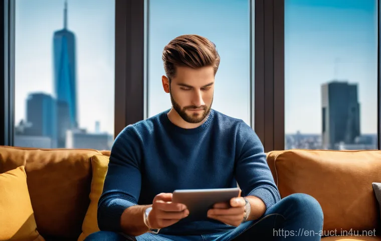 경매사 관련 산업에서의 최신 변화 - A focused young professional, dressed in a smart casual outfit like a tasteful sweater and dark jean...