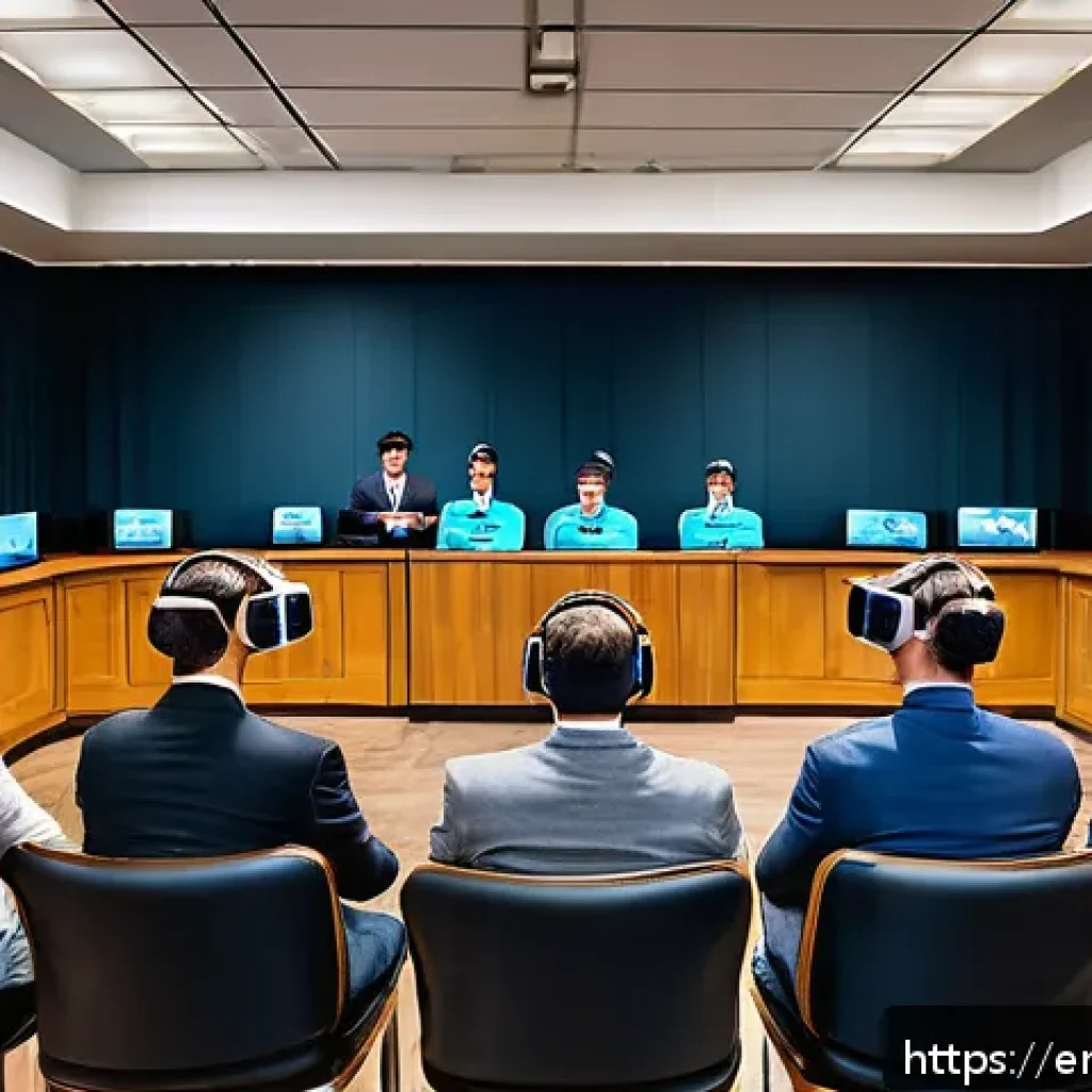 경매사 관련 학습 자료의 최신 트렌드 분석 - A modern auctioneer training classroom featuring virtual reality headsets and motion controllers, wi...