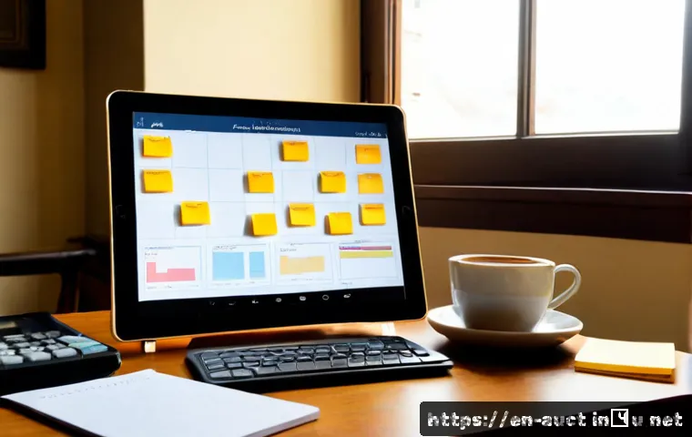 경매사 관련 학습 자료의 최신 업데이트 - Photorealistic home study desk for an aspiring auctioneer, a tablet displaying abstract chart-like i...